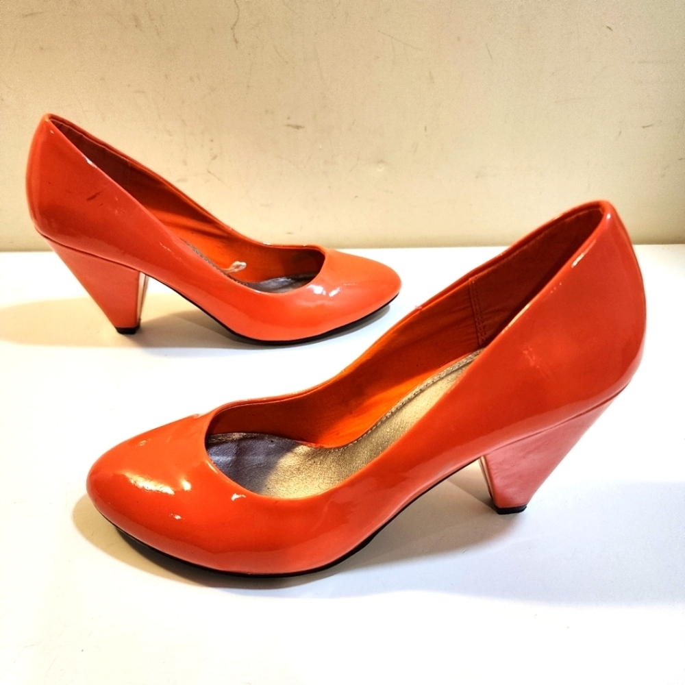 Zara Trf Chic Orange Patent Leather Pumps Heels Size 38